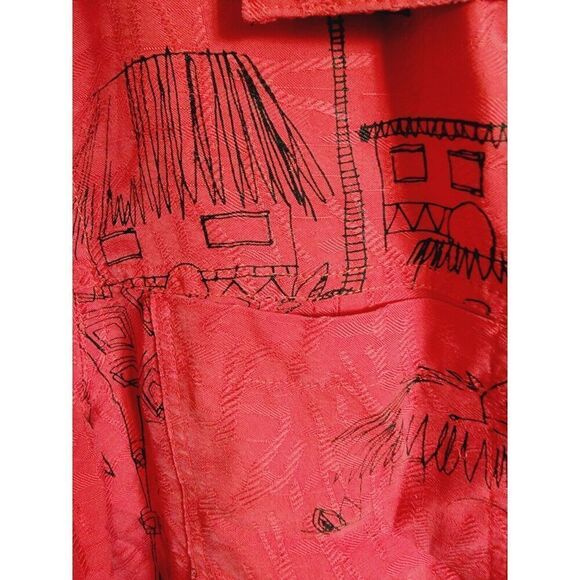 Chico's 2 100% Silk Red Black Long Slv Button-up Large Shirt Stick Figures Print - Picture 7 of 11